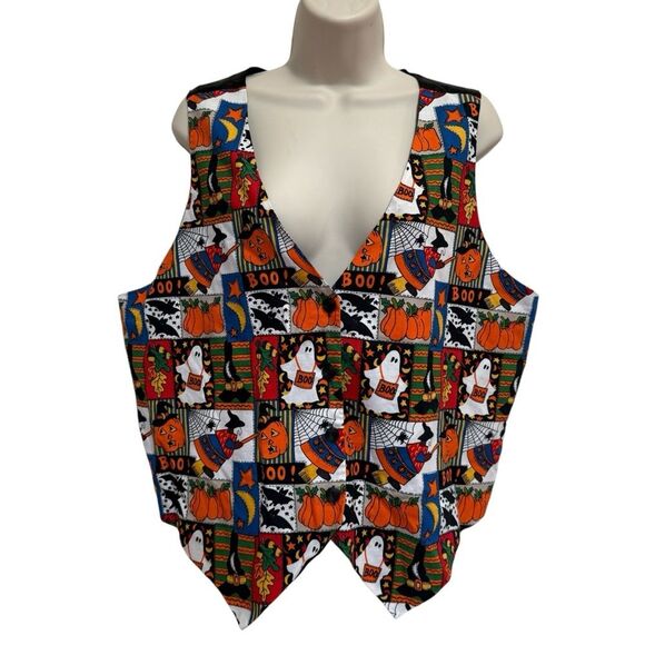 Vintage Basic Editions Plus Halloween Vest Ghosts Witch Bats Pumpkins Sz XL - Picture 1 of 11